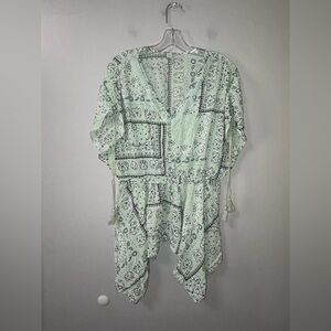 Cato Mint Green Bandana Print Ruffle Hem V Neck Top Boho Hippie Flowy Peasant